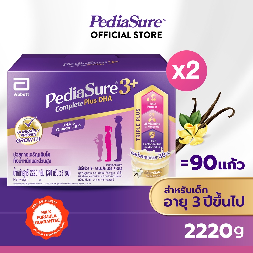 ภาพหน้าปกสินค้าPediasure นมผงพีเดียชัวร์ 3+ วานิลลา 2220 กรัม 2 กล่อง Pediasure 3+ Complete Vanilla 2220g x 2 จากร้าน pediasure_thailand บน Shopee