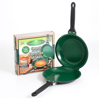 ﹍℡Double Side Frying Pan Green Non-stick Flip Frying Pan With Ceramic Coating Pancake Maker For Household Kitchen Cookwa