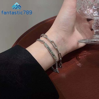 Fantastic789 สร้อยข้อมือ กําไลข้อมือโลหะ สองชั้น นําโชค เรียบง่าย เครื่องประดับ สําหรับผู้หญิง ผู้ชาย ทุกเพศ