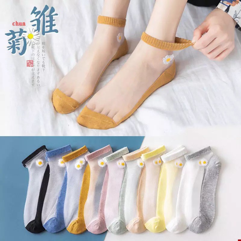 ภาพหน้าปกสินค้าถุงเท้า ถุงเท้าเดซี่ซีทรู ถุงเท้าข้อสั้น ( 1ถุง10คู่/10สี ) ถุงเท้าแฟชั่น น่ารักสไตล์เกาหลี จากร้าน sy_shop899 บน Shopee