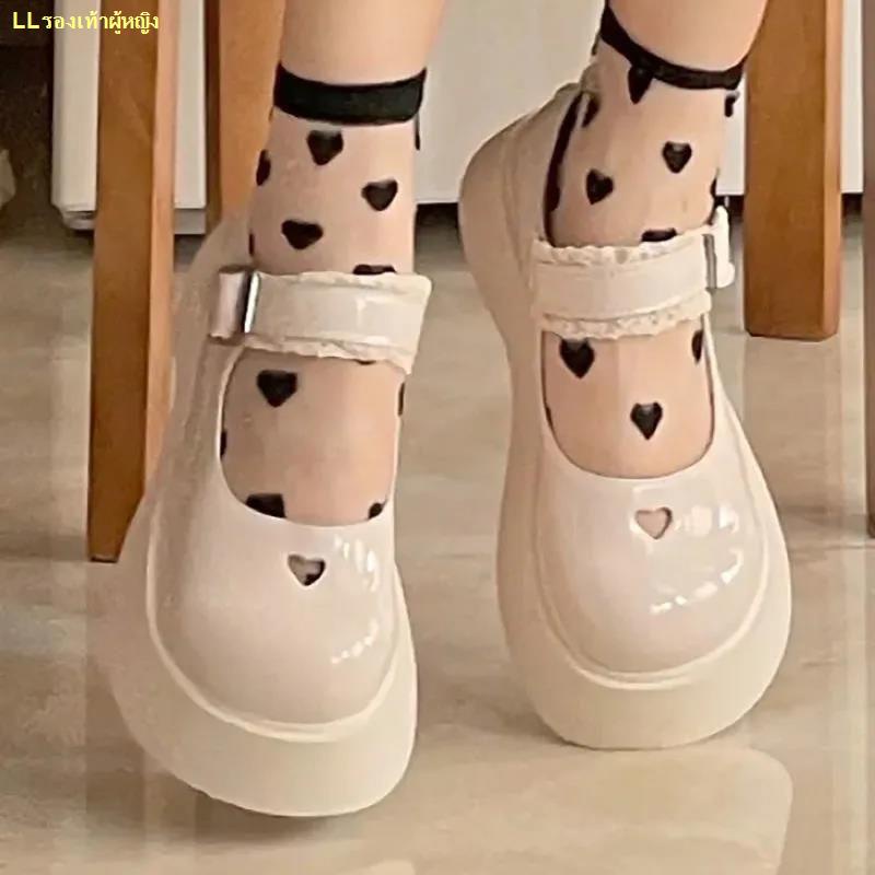 spot-รองเท้าแมรี่เจนสีขาวน้ำนมอ่อนโยนผู้หญิง-2022-ใหม่ด้านล่างหนายกนิ้วเท้ารอบรองเท้าหนังขนาดเล็กกับกระโปรง
