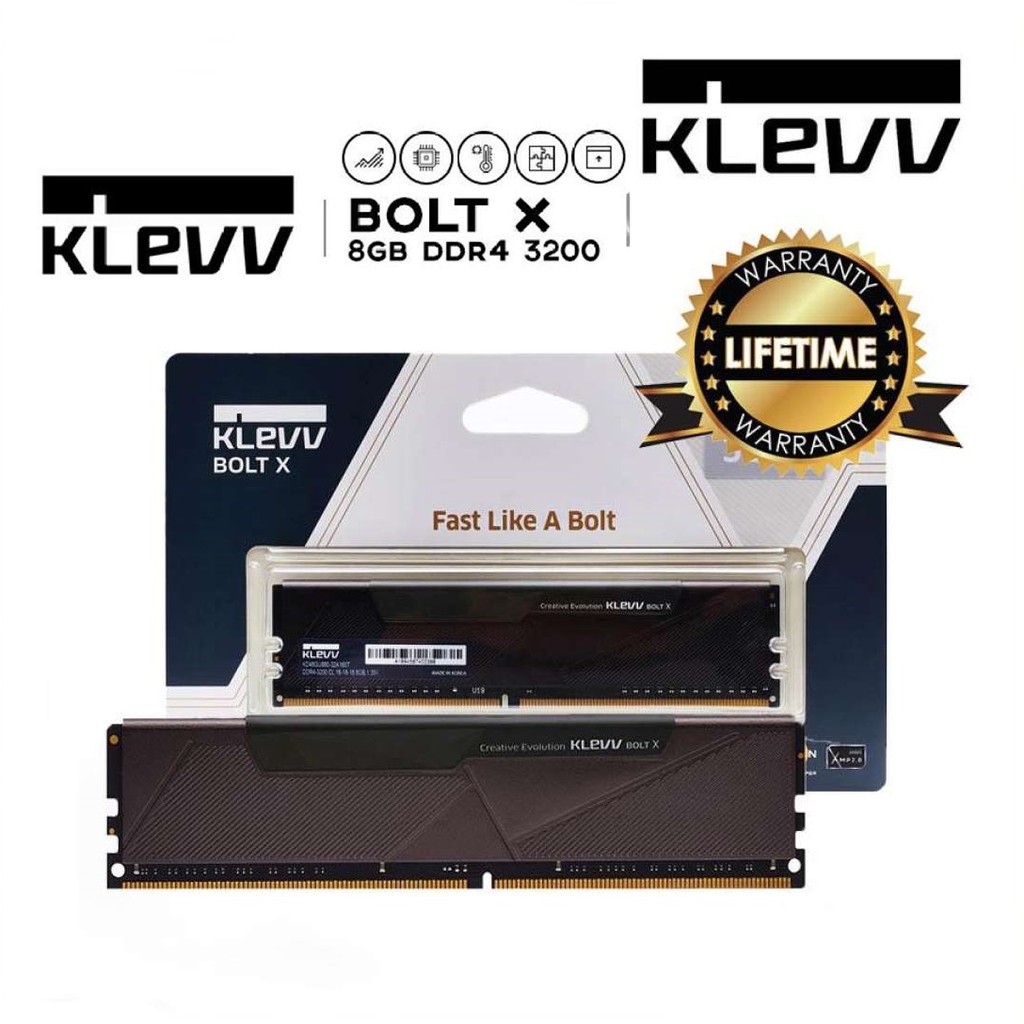 ราคาและรีวิว8GB / 16GB / 32GB / 3200MHz DDR4 RAM PC (แรมพีซี) KLEVV BOLT X Lifetime Warranty