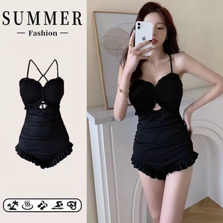 *พร้อมส่งจากไทย* KOREA BEAUTIFUL BLACK BIKINI ชุดว่ายน้ำวันพีชแฟขั่นเกาหลี (0392)