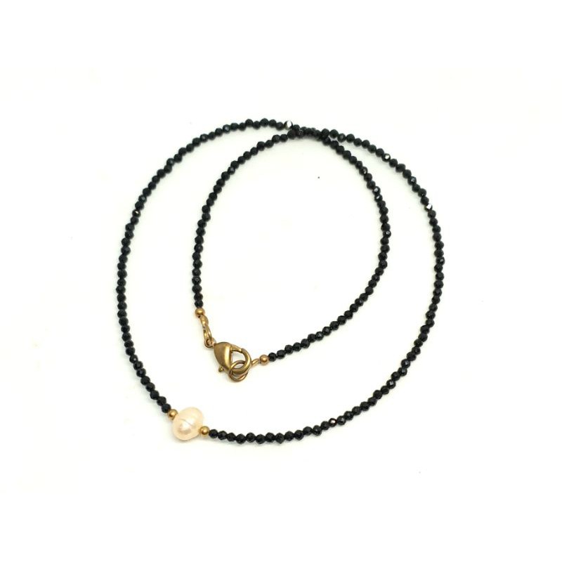 สร้อยคอหินนิลดำแท้-หินแท้ธรรมชาติ-สร้อยคอมุก-black-spinel-pearl-necklace