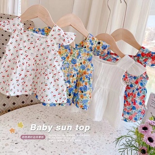 [Babycat] พร้อมส่ง ขายดี ใหม่ เสื้อแขนกุด ทรงหลวม ลายดอกไม้ สไตล์เกาหลี ญี่ปุ่น ตะวันตก แฟชั่นฤดูร้อน สําหรับเด็กผู้หญิง T2022