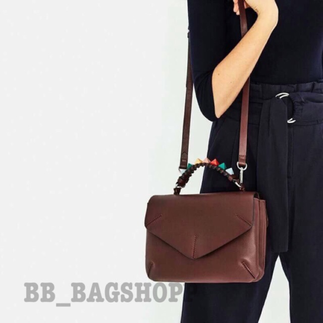 กระเป๋า-zara-strap-detail-city-bag-brown