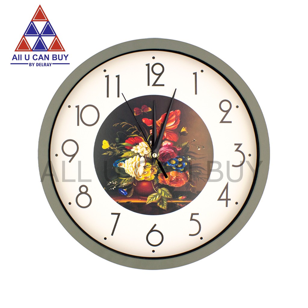 all-u-can-buy-นาฬิกา-นาฬิกาแขวนผนัง-นาฬิกาทรงกลม-นาฬิกาลายดอกไม้-นาฬิกาสีเขียวขี้ม้า