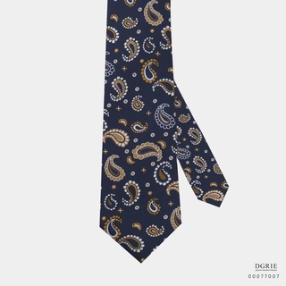 Navy Blue Paisley yellow Necktie-เนคไทสีน้ำเงินลายลูกน้ำ