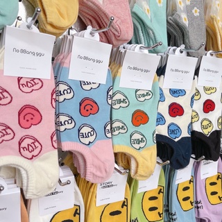 สินค้า ถุงเท้าข้อสั้น สไตล์เกาหลี ลายหัวใจทูโทน ผ้า cotton นิ่ม Made in KOREA ช่วยซับเหงื่อกันอับเท้า #PE06