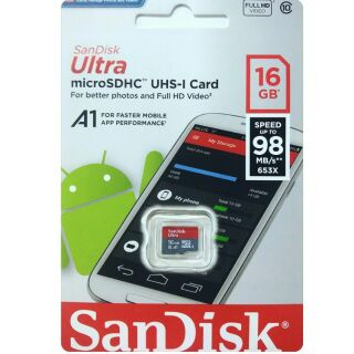 สินค้า เมมโมรี่ การ์ด Sandisk Ultra microSDHC USH-I Card 16GB Speed 98 MB/s Class10