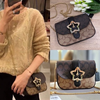 🎀 (สด-ผ่อน) กระเป๋า 7 นิ้ว COACH C7013 GEMMA CROSSBODY IN BLOCKED SIGNATURE CANVAS WITH STAR BUCKLE