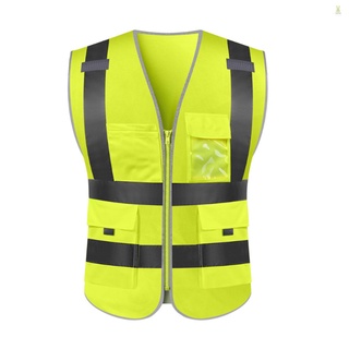 Flt เสื้อกั๊กสะท้อนแสง มีหลายกระเป๋า เพื่อความปลอดภัย สําหรับทํางาน งานสุขาภิบาล