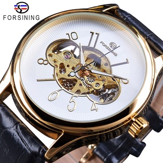 Forsining Skeleton White Golden Display Luminous Mens Openwork Watches Top Brand Luxury Mechanical Wristwatch Transpare