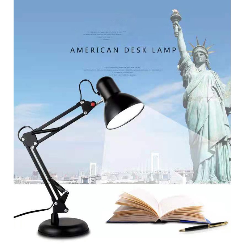 ภาพหน้าปกสินค้าโคมไฟอ่านหนังสือ โคมไฟตั้งโต๊ะ โคมไฟตั้งโต๊ะเหล็กดัดอเมริกัน ปรับได้ทุกทิศทาง Table Reading Lamp AdjustableHD1 จากร้าน lyyoho บน Shopee