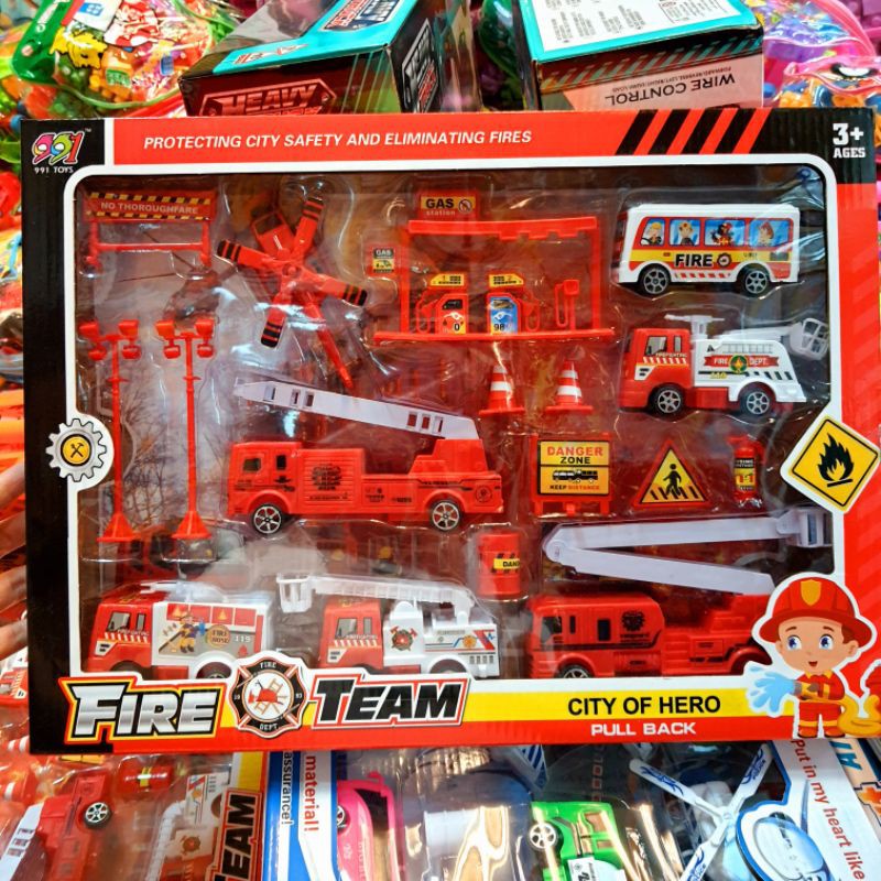 ชุดรถดับเพลิง-fire-truck-รถดับเพลิง-ชุดรถของเล่น-รถเครนดับเพลิง-รถสะสมของเล่น-รถสะสมดับเพลิง