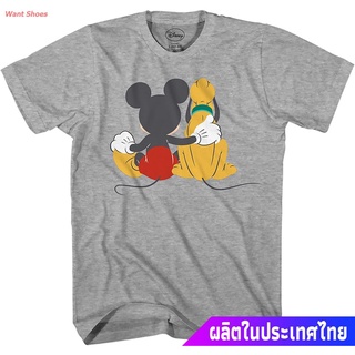 ผ้าฝ้าย 100%เสื้อยืดกีฬา Disney Mickey And Pluto Best Friends Adult T-Shirt Sports T-shirtS-3XL