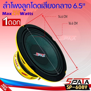 💥พร้อมจัดส่ง💥ลำโพงลูกโดดเสียงกลาง6.5นิ้ว ยี่ห้อ SPATA รุ่น SP-608Y พร้อมฝาตะแกรงหน้าดอก ราคาต่อดอก