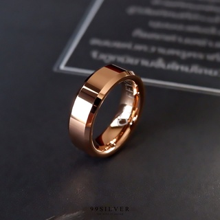 แหวน Tungsten แท้หน้ากว้าง 6 มิลลิเมตร ขอบลดมุมตัดสวยงาม เคลือบพิ้งค์โกล (SL24)