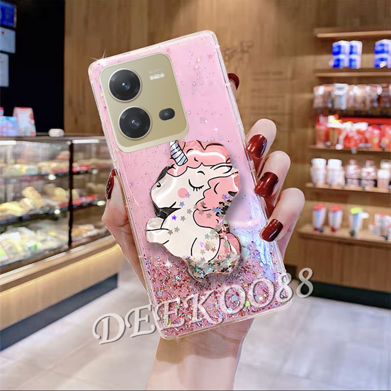 เคสโทรศัพท์มือถือ-vivo-y35-y22s-y22-y16-y02s-v25-5g-v25e-4g-2022-new-handphone-casing-lovely-cute-cartoon-unicorn-bling-stars-with-stand-holder-tpu-back-cover-phone-cell-case-vivov25e-vivoy35-vivoy16