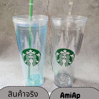 แก้วพลาสติกใสวิ้งกลิตเตอร์พร้อมหลอด 700 ml.