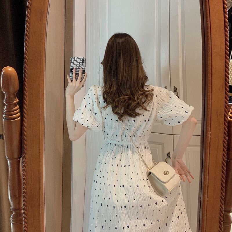 ชุดเดรสกระโปรงยาว-แขนพัฟ-ลายดอกไม้-แฟชั่นฤดูร้อน-สไตล์ฝรั่งเศส-สําหรับสตรี