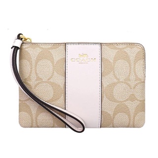 แท้💯 COACH Coach F58035 Corner Zip Wristlet In Signature Canvas Chalk