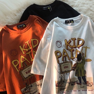 เสื้อยืดแขนสั้น พิมพ์ลายภาพวาด สไตล์ฮิปฮอป สตรีท ทรงหลวม โอเวอร์ไซซ์ แฟชั่นฤดูร้อน สําหรับนักเรียนหญิง