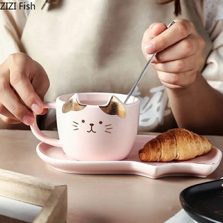 ชุดกาแฟแก้วเซรามิครูปแมว ชุดของขวัญ 200ml