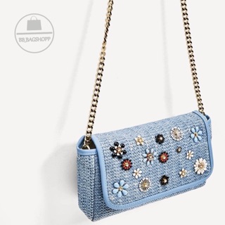 ZARA CROSSBODY BAG WITH FLOWERS (outlet) สีฟ้า