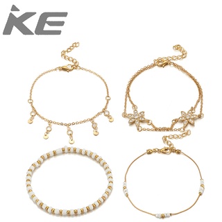 Diamond Flower Disc Rice Bead Four Set Anklet for girls for women low price