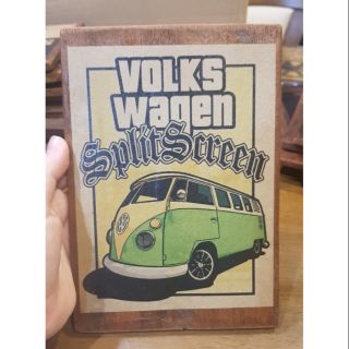 งานรีโปรบนไม้เก่า แผ่นป้ายไม้  รูปภาพบนไม้สไตล์ภาพเก่า รูป volks wagen