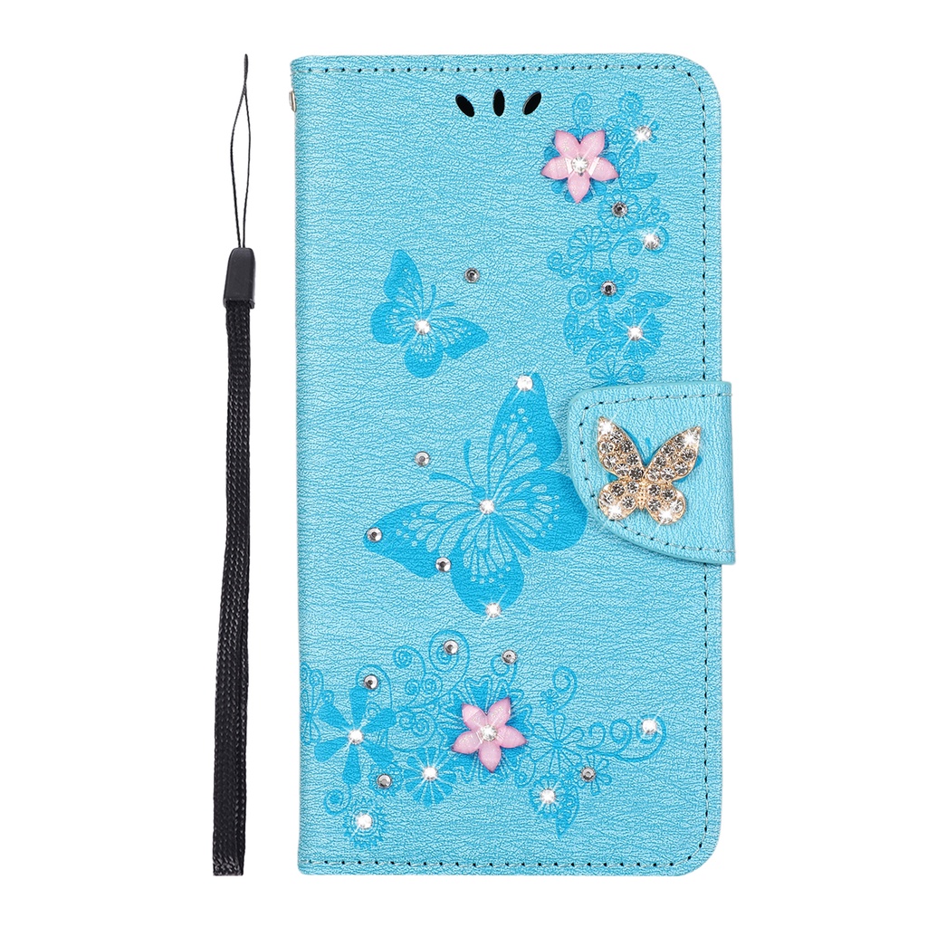 เคสหนัง-ฝาพับ-ลายผีเสื้อ-ประดับเพชร-พร้อมช่องใส่บัตร-สําหรับ-samsung-galaxy-a03s-a13-a23-a33-a53-a73-5g