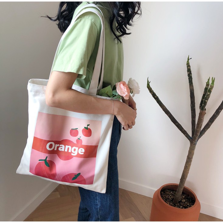 กระเป๋าผ้าลายส้ม-อย่างดี-พร้อมส่ง