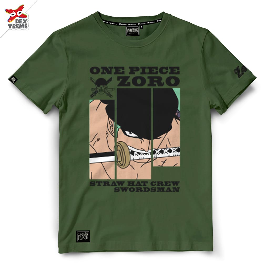 ภาพหน้าปกสินค้าDextreme เสื้อยืดวันพีซ (DOP-1470) One Piece ลาย Zoro โซโล มี สีเขียว และ สีดำ
