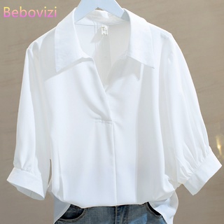 เสื้อเชิ้ตแขนสั้นลําลอง ทรงหลวม สีขาว แฟชั่นฤดูร้อน สําหรับผู้หญิง ไซซ์ 4XL 2022