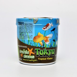 สินค้า Tokyu Tropical Flakes อาหารแผ่น โตคิว สำหรับปลาน้ำจืด ปลาทะเล ผสมสาหร่ายสไปรูลิน่า ขนาด 60 g.