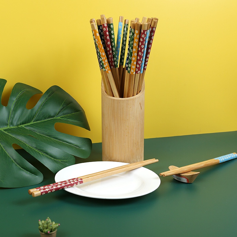 ตะเกียบไม้ไผ่-พิมพ์ลายซากุระ-ของใช้บนโต๊ะอาหาร-ของใช้ในครัวเรือน-มีห้าสี