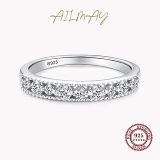 Ailmay แหวนเงินแท้ 925 ประดับเพทายใส วางซ้อนกันได้ เครื่องประดับ สําหรับผู้หญิง หมั้น งานแต่งงาน