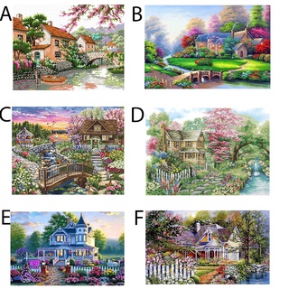 11CT Stamped Canvas Embroidery Cross Stitch Kits Mountain Villa DIY Needlework Sets Home Decor