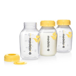 MDB04X3 อะไหล่ ปั๊มนม Medela - ขวดนม Milk Storage Bottles พร้อมฐานจุกนม และฝาปิดซีล ขนาด 5oz (150ml) แพ็คสามขวด