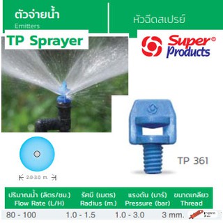 สปริงเกลอร์ TP361 หัวฉีดสเปรย์ SUPER PRODUCTS 360องศา รัศมี 1.0-1.5 ม. สีฟ้า กระจายทั่วถึง (100ตัว/แพ็ค)