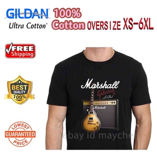 Newjintaoli[Xs-6Xl] เสื้อยืดผ้าฝ้าย 100% แขนสั้นพิมพ์ลาย Gibson Heavy Rock Guitar สีดําสําหรับผู้ชาย