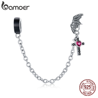 Bamoer Real Silver 925 Cross Pendant with Cubic Zircon &amp; Silicone Accessories Fashion Jewellery For Bracelet DIY Fit Gifts SCC1781