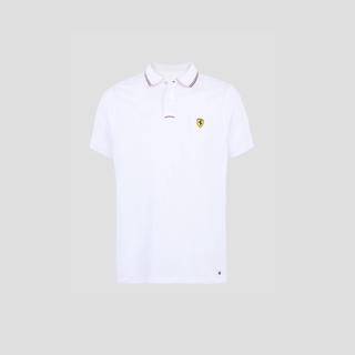 FERRARI เฟอร์รารี่ เสื้อโปโล รุ่น MEN ITA FLAG PIQUET POLO SHIRT WHT