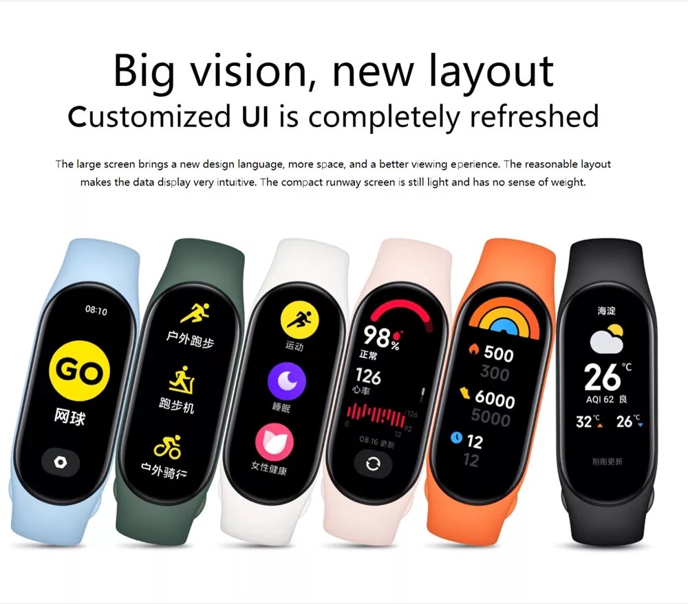 รูปภาพรายละเอียดของ Xiaomi Mi Band 7 GB SpO2 สมาร์ทวอทช์ Smart Watch band7 นาฬิกาอัจฉริยะ อ่านเวลาได้ตอนจอดับ จอแสดงผล AMOLED