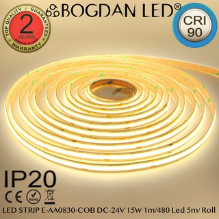 LED STRIP E-AA0830-COB-4000K DC-24V 15W/1M IP20 ยี่ห้อBOGDAN LED แอลอีดีไฟเส้นสำหรับตกแต่ง 2400LED/5M 75W/5M Grade A