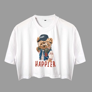เสื้อยืดผู้ชาย เสื้อยืด CROP ลายหมี JUMBO HAPPIER สุดฮา สําหรับผู้หญิง S-5XL