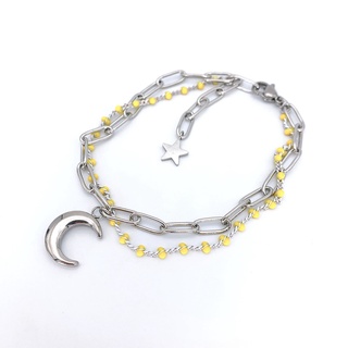 🇰🇷byyum🇰🇷Handmade products in Korea [ Moon and Star Pendant and Layered Chain Bracelet]