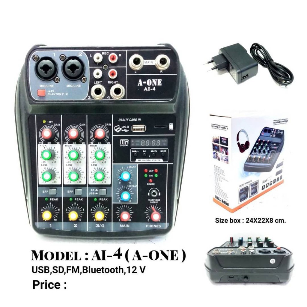 a-one-มิกเซอร์-mixer-4ช่อง-ผสมสัญญาณเสียง-รุ่น-ai-4-mp-3-usb-bluetooth-echo-ระบบไฟเลียง-ac-dc