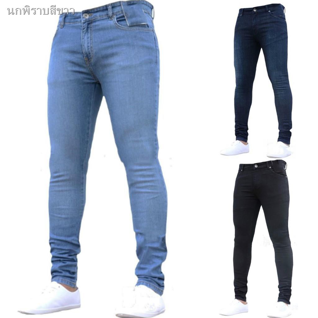 เสื้อผ้าผู้ชาย-men-denim-super-stretch-skinny-slim-fit-pecil-jeans-all-waist-straight-leg-pants